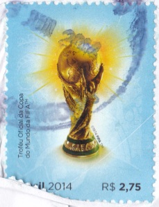 Stamp from Brazil showing World Cup trophy